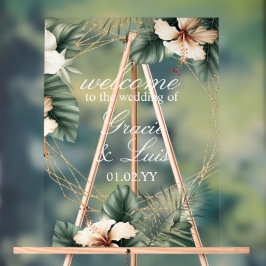 Hibiscus Monstera Botanische Bloemen Gouden Bruilo Acryl Bord