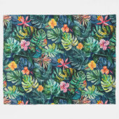 Hibiscus Monstera-Oerwoud Fleece Deken (Voorkant (Horizontaal))