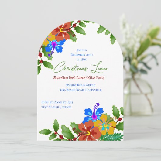 Hibiscus n Holly kerst Kantoor Kaart (Staand voorkant)