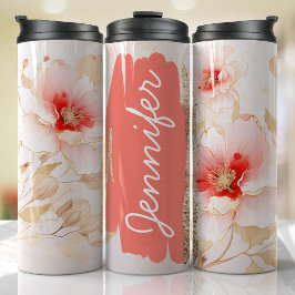 Hibiscus Naam toevoegen Perzik Bloemen Aangepast g Thermosbeker