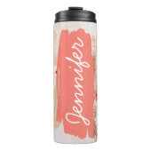 Hibiscus Naam toevoegen Perzik Bloemen Aangepast g Thermosbeker (Voorkant)