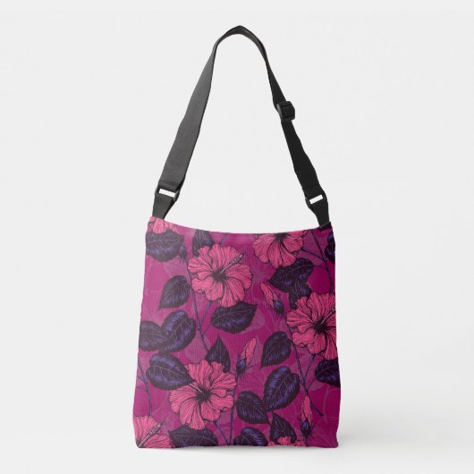 Hibiscus nacht crossbody tas (Voorkant)