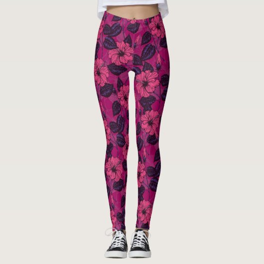 Hibiscus nacht leggings (Voorkant)