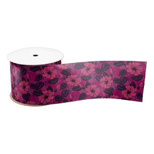 Hibiscus night satin ribbon satijnen lint