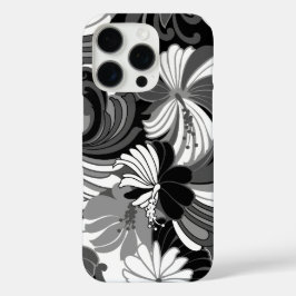 Hibiscus Oerwoud Hawaiian Black en Grey iPhone 16 Pro Hoesje