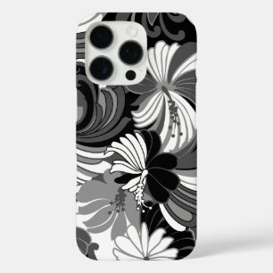 Hibiscus Oerwoud Hawaiian Black en Grey iPhone 16 Pro Hoesje