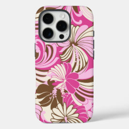 Hibiscus Oerwoud Hawaiian roze en bruin iPhone 16 Pro Hoesje