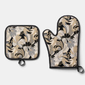 Hibiscus Oerwoud Hawaiian Tropical Floral Neutral Ovenwant & Pannenlap Set (Voorkant)