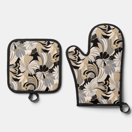 Hibiscus Oerwoud Hawaiian Tropical Floral Neutral Ovenwant & Pannenlap Set (Voorkant)