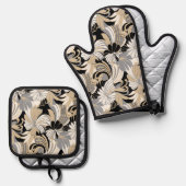 Hibiscus Oerwoud Hawaiian Tropical Floral Neutral Ovenwant & Pannenlap Set (Voorkant / Achterkant)