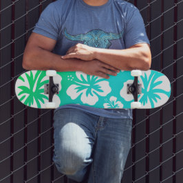Hibiscus on Blue Green Skateboard