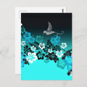Hibiscus op Turquoise met Hummingbird Briefkaart (Voorkant / Achterkant)