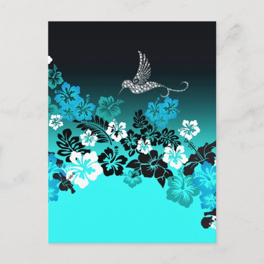 Hibiscus op Turquoise met Hummingbird Briefkaart (Voorkant)