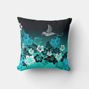 Hibiscus op Turquoise met Hummingbird Compact Mi Kussen
