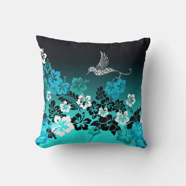 Hibiscus op Turquoise met Hummingbird Compact Mi Kussen (Voorkant)