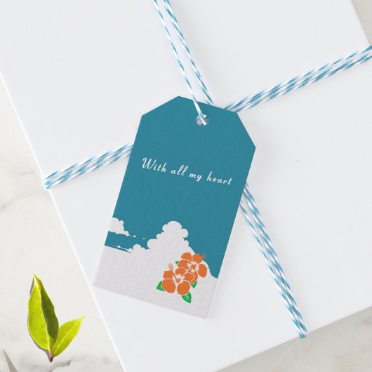 Hibiscus-orange & Summer Clouds Cadeaulabel