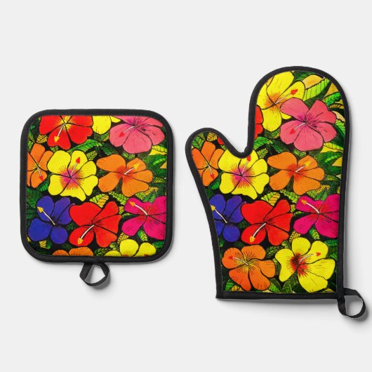 Hibiscus Ovenwant & Pannenlap Set (Voorkant)