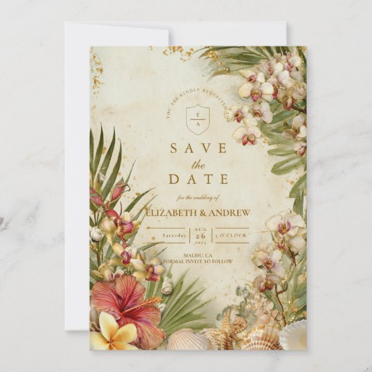 Hibiscus Palm Destination Wedding Save The Date (Voorkant)
