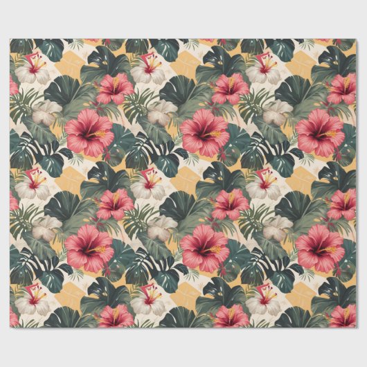 Hibiscus Palm Kokosnoot Gift Wrap Paper Cadeaupapier (Vlak)