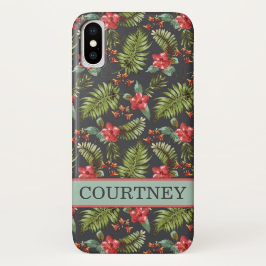 Hibiscus palm tropische bloem | Koraal en Munt Case-Mate iPhone Case (Achterkant)