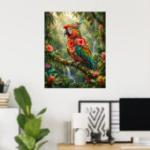 Hibiscus Papegaai Tropic Glow Poster (Thuiskantoor)