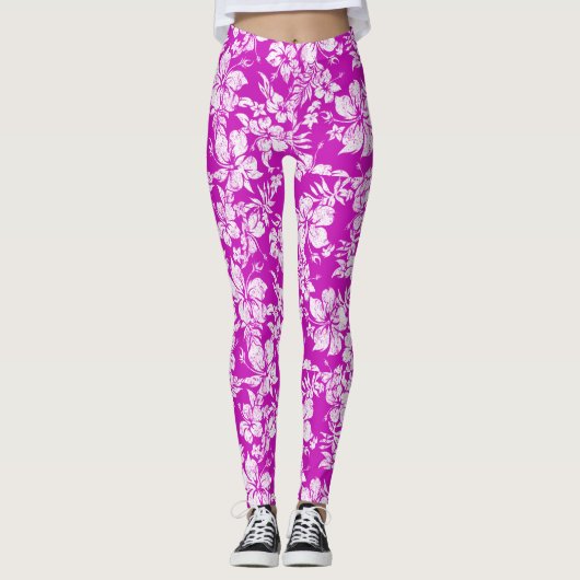 Hibiscus Pareau benauwd Hawaïaans Tropisch Leggings (Voorkant)