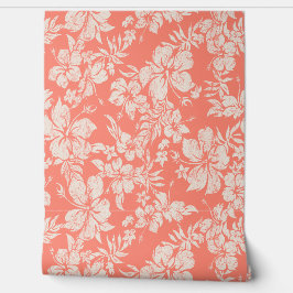 Hibiscus Pareau Distressed Hawaiian - levend koraa Behang