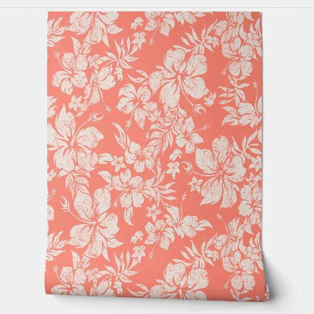 Hibiscus Pareau Distressed Hawaiian - levend koraa Behang (Afrollen)