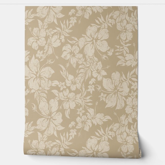 Hibiscus Pareau Distressed Hawaiian - Taupe Behang (Afrollen)