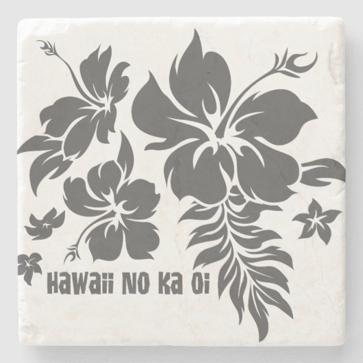 Hibiscus Pareau Hawaiian Floral Tiki Bar Onderzett Stenen Onderzetter (Voorkant)
