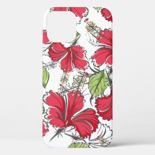 hibiscus-patroon met tropische bladeren en bloemen Case-Mate iPhone case
