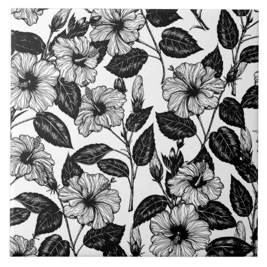 Hibiscus-patroon Tegeltje (Voorkant)