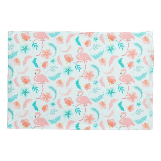 Hibiscus Pattern Pink Flamingo Kussensloop (Achterkant)