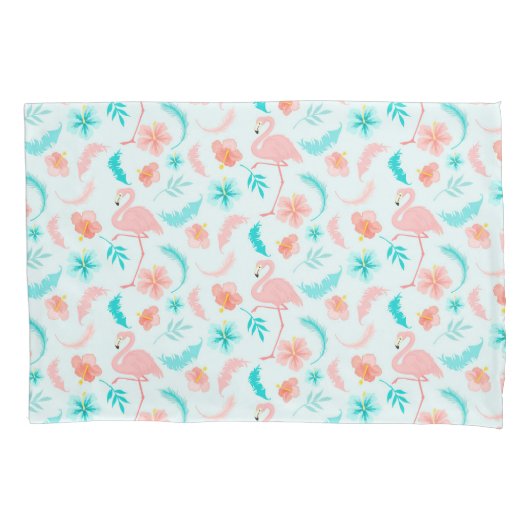 Hibiscus Pattern Pink Flamingo Kussensloop (Voorkant)