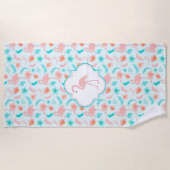 Hibiscus Pattern Pink Flamingo Strandlaken (Voorkant)