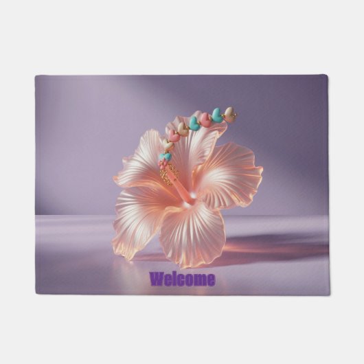 Hibiscus Peach Lavender Doormat Deurmat (Voorkant)