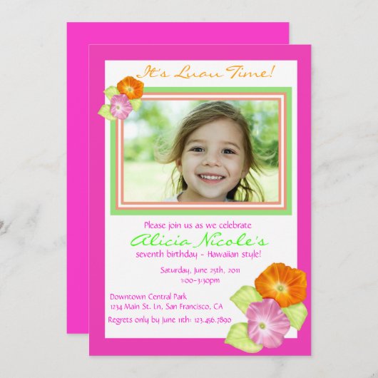Hibiscus Photo Invitation Kaart (Voorkant / Achterkant)