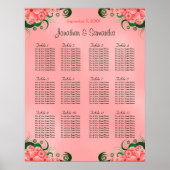 Hibiscus Pink DIY 12 Tables Wedding Seating Chart Poster (Voorkant)
