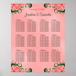 Hibiscus Pink DIY 12 Tables Wedding Seating Chart Poster