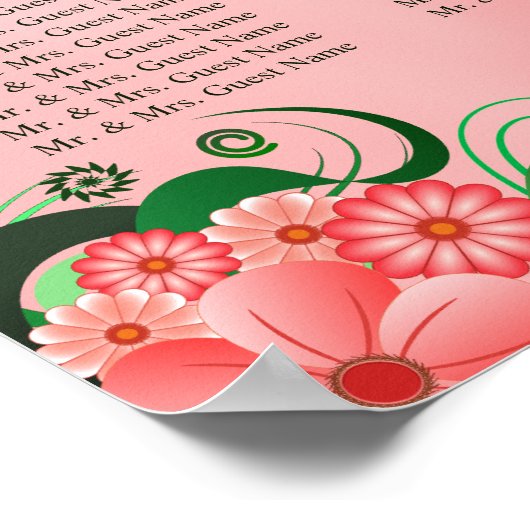 Hibiscus Pink DIY 12 Tables Wedding Seating Chart Poster (Hoek)
