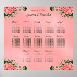 Hibiscus Pink DIY 13 Tables Wedding Seating Chart Poster