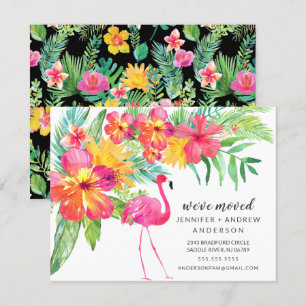 Hibiscus Pink Flamingo Moving Announement Kaart