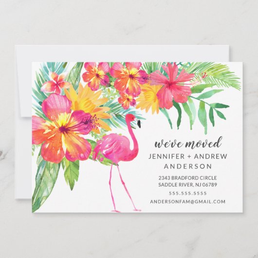 Hibiscus Pink Flamingo Moving Announement Kaart (Voorkant)