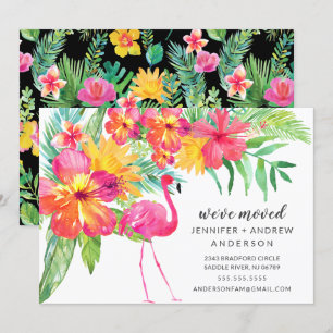 Hibiscus Pink Flamingo Moving Announement Kaart