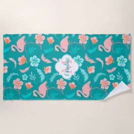 Hibiscus Pink Flamingo Tropical Patroon Strandlaken