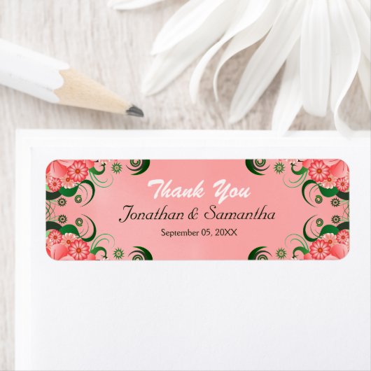 Hibiscus Pink Floral Wedding Favor Labels (Insitu)