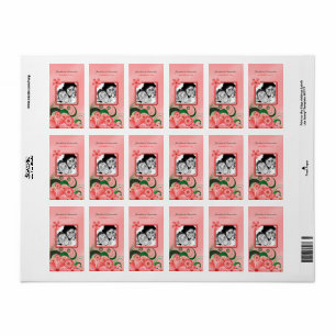 Hibiscus Pink Floral Wedding Photo Favor Labels
