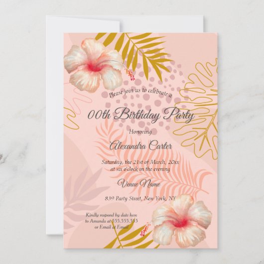 Hibiscus Pink Tropic Floral Birthday Party Kaart (Voorkant)