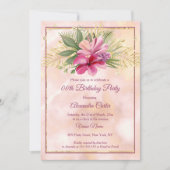Hibiscus Plum Pink marmer Gold Birthday Party Kaart (Voorkant)