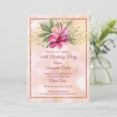 Hibiscus Plum Pink marmer Gold Birthday Party Kaart (Staand voorkant)